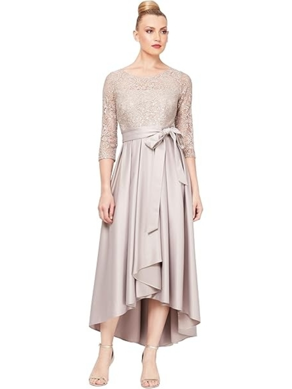 Elegant Lace Bodice High-Low Dress in Blush
